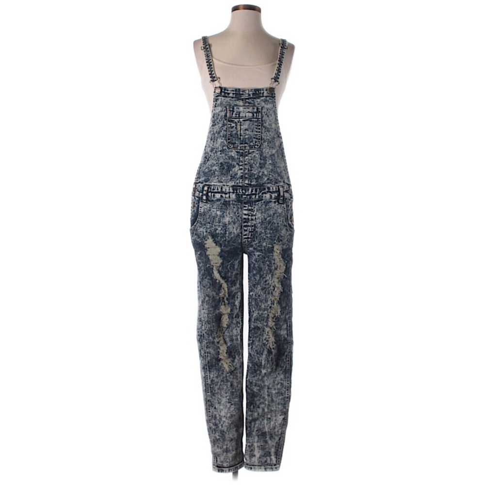 Skinny Distressed Denim Overalls Jumper Large